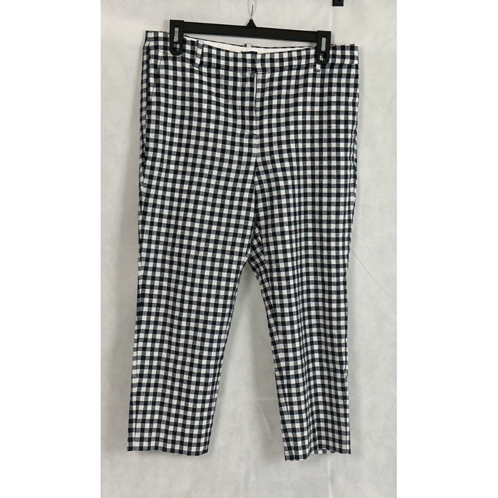 J.Crew Women 14 Navy White Gingham Linen Blend Cropped Pants AW376 NWT